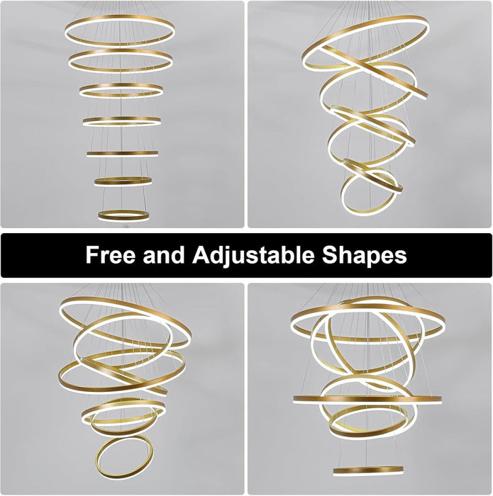 BAMDECOR Gold Nordic Home Decor Dining Room Pendant lamp lights Ceiling Lamp Hanging Light Chandelier Lamps (7 Rings - Gold) - Amazingooh Wholesale