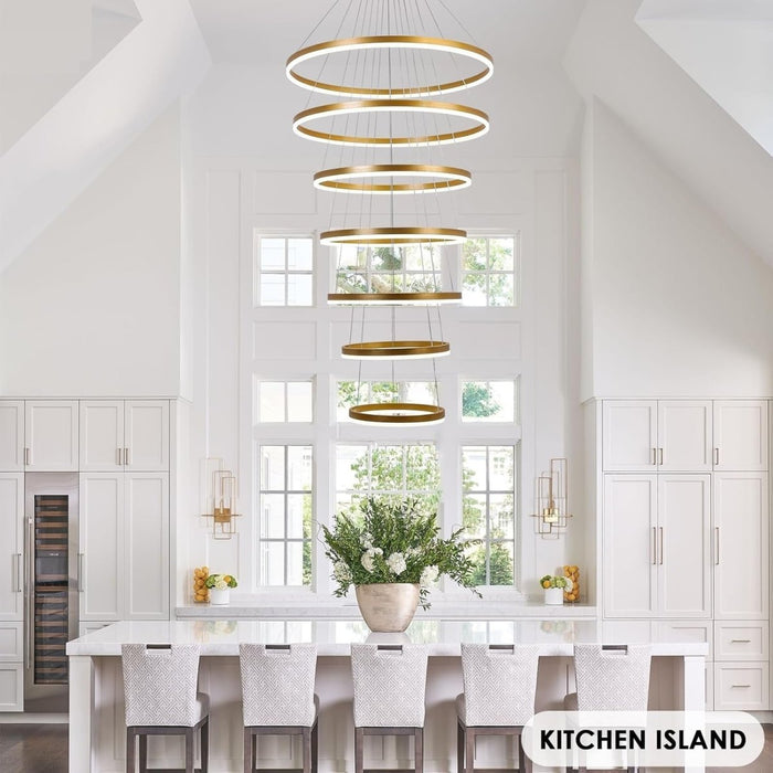 BAMDECOR Gold Nordic Home Decor Dining Room Pendant lamp lights Ceiling Lamp Hanging Light Chandelier Lamps (7 Rings - Gold) - Amazingooh Wholesale