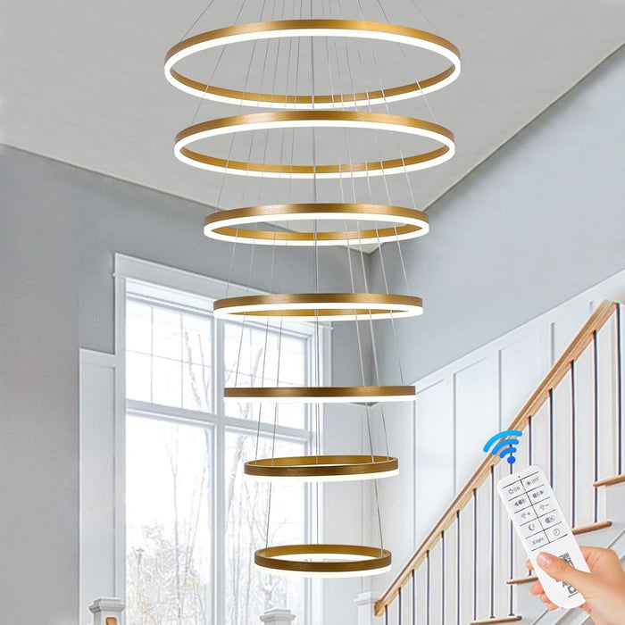 BAMDECOR Gold Nordic Home Decor Dining Room Pendant lamp lights Ceiling Lamp Hanging Light Chandelier Lamps (7 Rings - Gold) - Amazingooh Wholesale