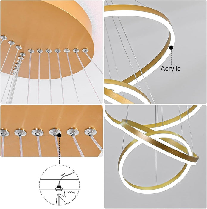 BAMDECOR Gold Nordic Home Decor Dining Room Pendant lamp lights Ceiling Lamp Hanging Light Chandelier Lamps (7 Rings - Gold) - Amazingooh Wholesale