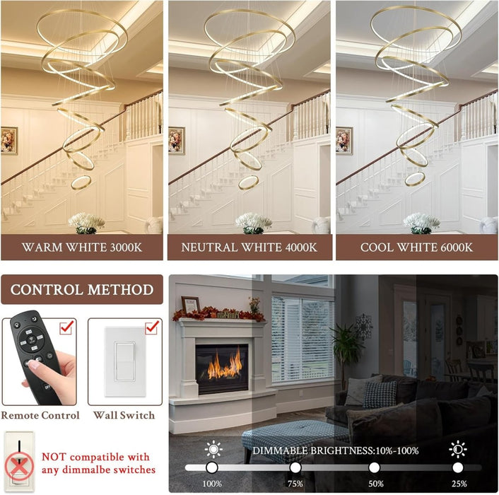 BAMDECOR Gold Nordic Home Decor Dining Room Pendant lamp lights Ceiling Lamp Hanging Light Chandelier Lamps (8 Rings - Gold) - Amazingooh Wholesale