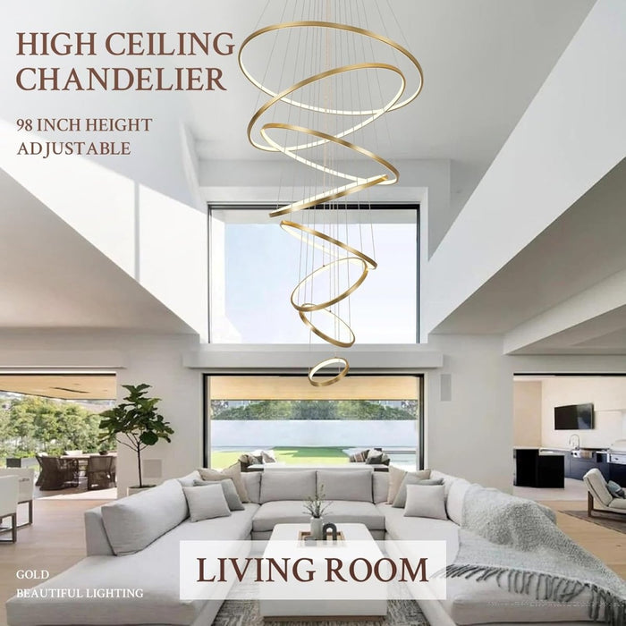 BAMDECOR Gold Nordic Home Decor Dining Room Pendant lamp lights Ceiling Lamp Hanging Light Chandelier Lamps (8 Rings - Gold) - Amazingooh Wholesale