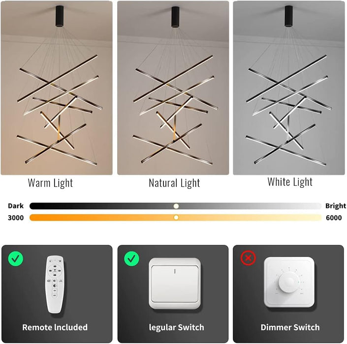 BAMDECOR LED 7 Bars Large Modern Chandelier Dimmable DIY Ceiling Light Fixture Duplex Building Adjustable Height Linear Pendant Light for Villa Hollow Modern Minimalist Staircase Lamp Restaurant 120cm - Amazingooh Wholesale