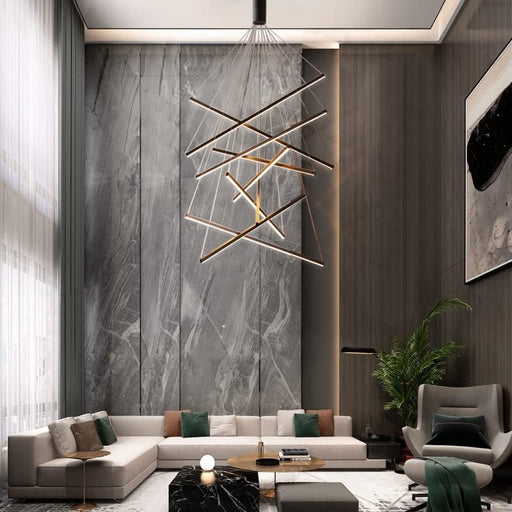 BAMDECOR LED 7 Bars Large Modern Chandelier Dimmable DIY Ceiling Light Fixture Duplex Building Adjustable Height Linear Pendant Light for Villa Hollow Modern Minimalist Staircase Lamp Restaurant 120cm - Amazingooh Wholesale