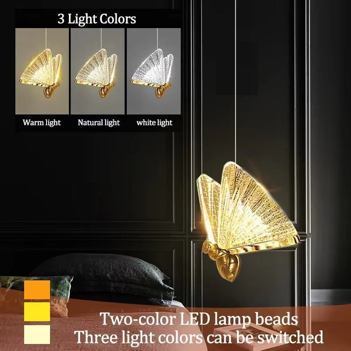 BAMDECOR LED Modern Bedroom Bedside Creative Butterfly Hanging Chandelier Light Fixtures for Stairs Nordic Decoration - Amazingooh Wholesale