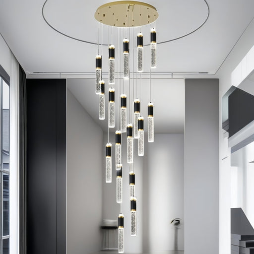 BAMDECOR LT01 Modern Bar 18 - Lights Black and Gold Crystal Modern Led Chandelier for Dining Room, Luxury Dimmable Enterway Led Pendant Lights Fixture with Remote Control Flush Mount - Amazingooh Wholesale