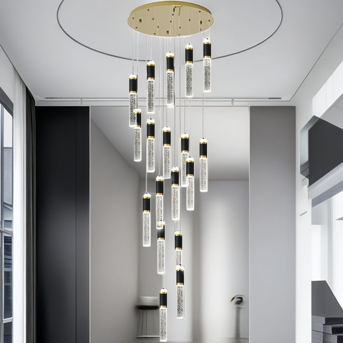 BAMDECOR LT01 Modern Bar 18 - Lights Black and Gold Crystal Modern Led Chandelier for Dining Room, Luxury Dimmable Enterway Led Pendant Lights Fixture with Remote Control Flush Mount - Amazingooh Wholesale