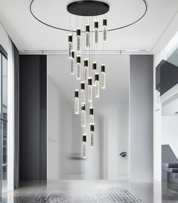 BAMDECOR LT01 Modern Bar 18 - Lights Black and Gold Crystal Modern Led Chandelier for Dining Room, Luxury Dimmable Enterway Led Pendant Lights Fixture with Remote Control Flush Mount - Amazingooh Wholesale