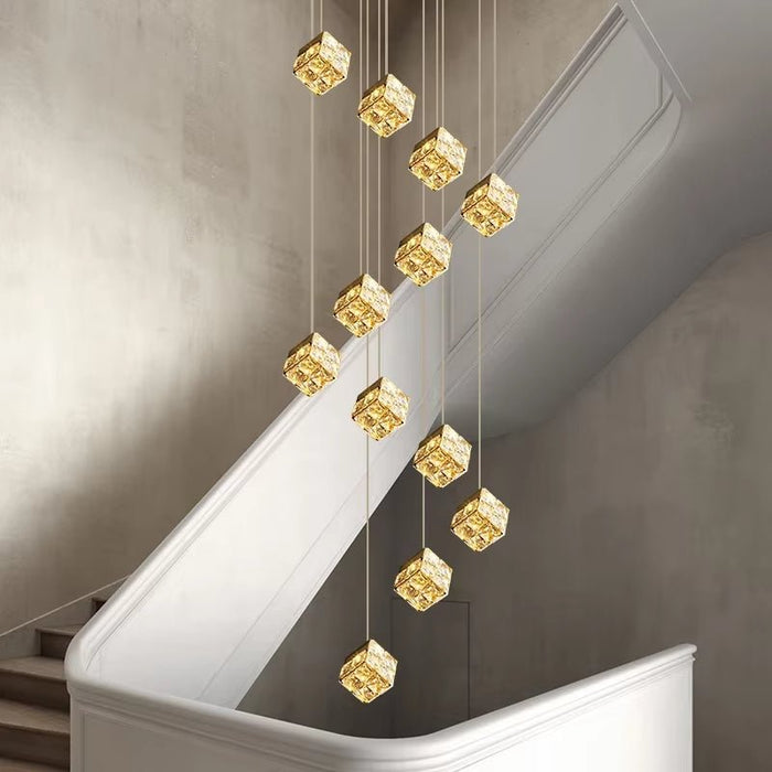 BAMDECOR LT02 12 Hanging Crystal Cube Chandelier LED Chandelier for Dining Room, Luxury Dimmable Enterway Led Pendant Lights Fixture (Gold) - Amazingooh Wholesale