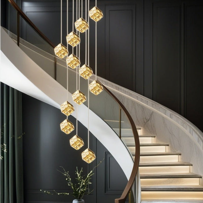BAMDECOR LT02 12 Hanging Crystal Cube Chandelier LED Chandelier for Dining Room, Luxury Dimmable Enterway Led Pendant Lights Fixture (Gold) - Amazingooh Wholesale