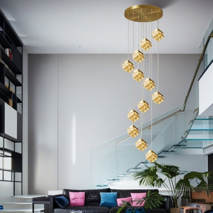 BAMDECOR LT02 12 Hanging Crystal Cube Chandelier LED Chandelier for Dining Room, Luxury Dimmable Enterway Led Pendant Lights Fixture (Gold) - Amazingooh Wholesale