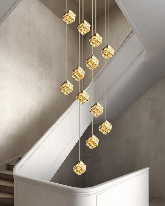 BAMDECOR LT02 12 Hanging Crystal Cube Chandelier LED Chandelier for Dining Room, Luxury Dimmable Enterway Led Pendant Lights Fixture (Gold) - Amazingooh Wholesale