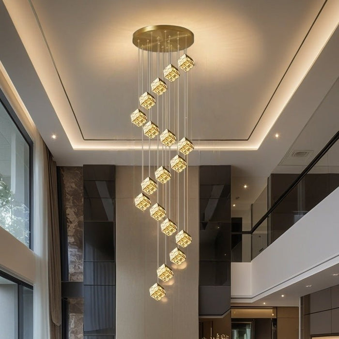 BAMDECOR LT02 18 Hanging Crystal Cube Chandelier LED Chandelier for Dining Room, Luxury Dimmable Enterway Led Pendant Lights Fixture (Gold) - Amazingooh Wholesale
