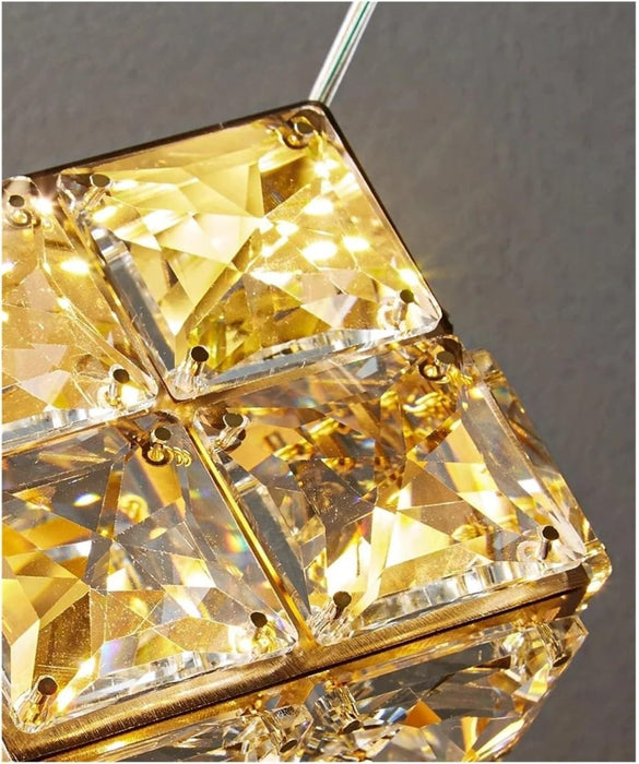 BAMDECOR LT02 18 Hanging Crystal Cube Chandelier LED Chandelier for Dining Room, Luxury Dimmable Enterway Led Pendant Lights Fixture (Gold) - Amazingooh Wholesale