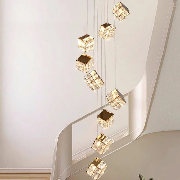 BAMDECOR LT02 9 Hanging Crystal Cube Chandelier LED Chandelier for Dining Room, Luxury Dimmable Enterway Led Pendant Lights Fixture (Gold) - Amazingooh Wholesale