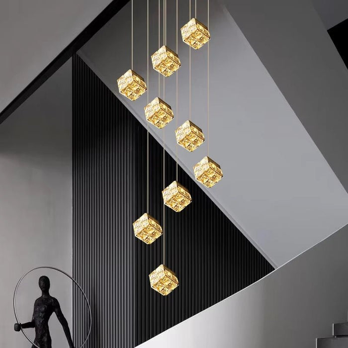 BAMDECOR LT02 9 Hanging Crystal Cube Chandelier LED Chandelier for Dining Room, Luxury Dimmable Enterway Led Pendant Lights Fixture (Gold) - Amazingooh Wholesale