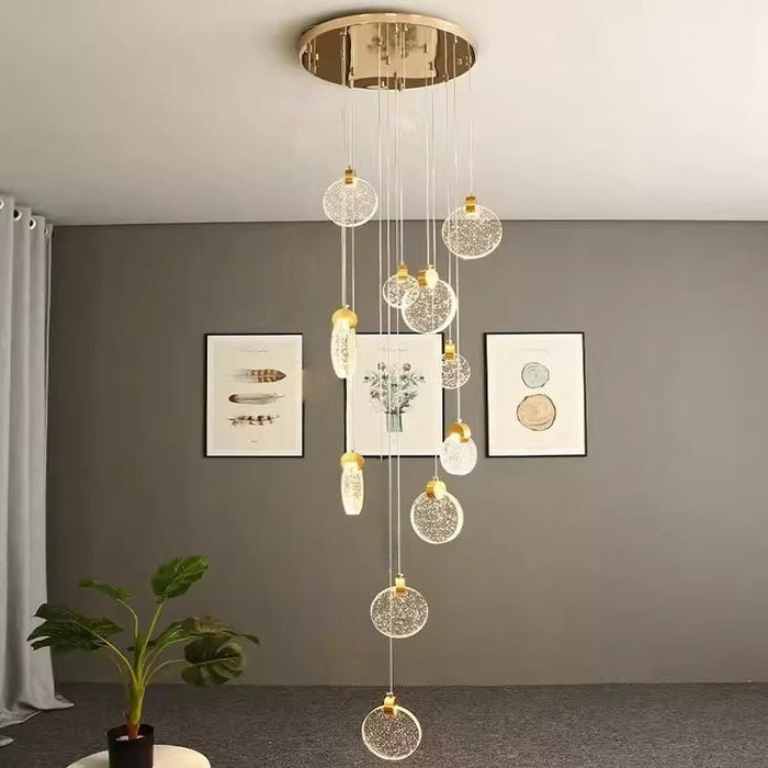 BAMDECOR LT03 11 Hanging Circle Crystal Chandelier for Dining Room, Luxury Dimmable Enterway Led Pendant Lights Fixture (Gold) - Amazingooh Wholesale