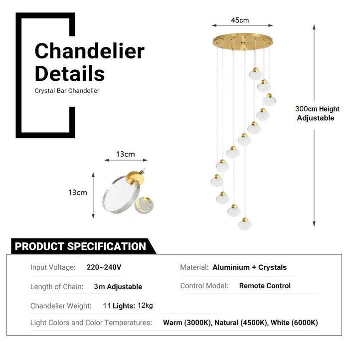 BAMDECOR LT03 11 Hanging Circle Crystal Chandelier for Dining Room, Luxury Dimmable Enterway Led Pendant Lights Fixture (Gold) - Amazingooh Wholesale