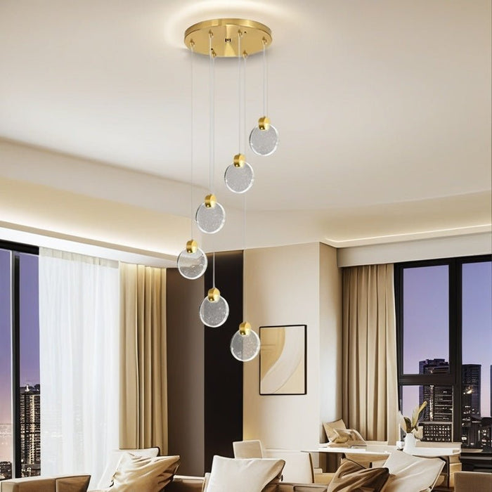BAMDECOR LT03 6 Hanging Circle Crystal Chandelier for Dining Room, Luxury Dimmable Enterway Led Pendant Lights Fixture (Gold) - Amazingooh Wholesale