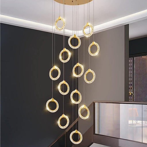 BAMDECOR LT04 15 Golden Round Acrylic Chandelier for Villa Stair Home Decoration Modern Style Exquisite Chandelier (Gold) - Amazingooh Wholesale