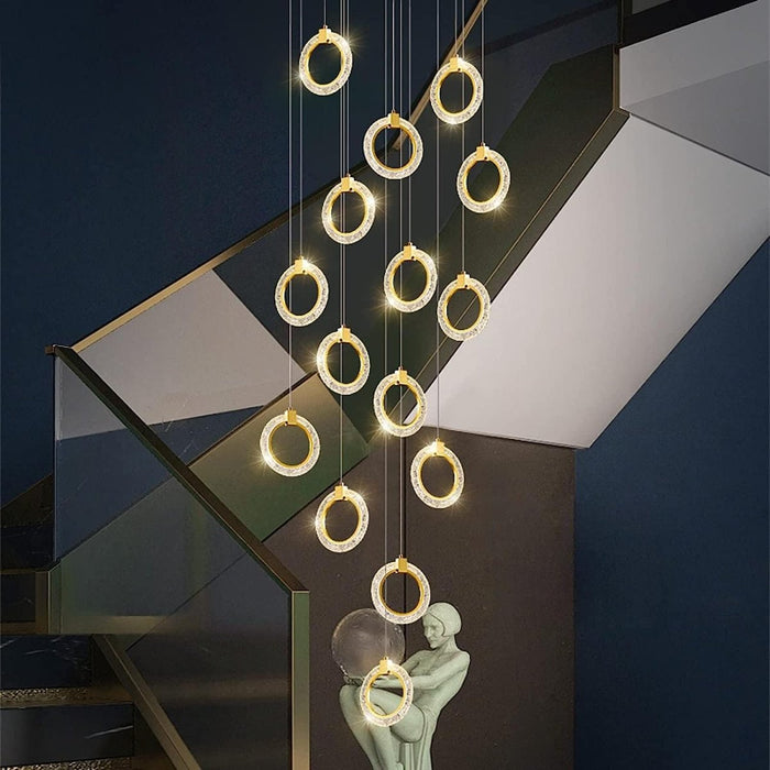 BAMDECOR LT04 15 Golden Round Acrylic Chandelier for Villa Stair Home Decoration Modern Style Exquisite Chandelier (Gold) - Amazingooh Wholesale