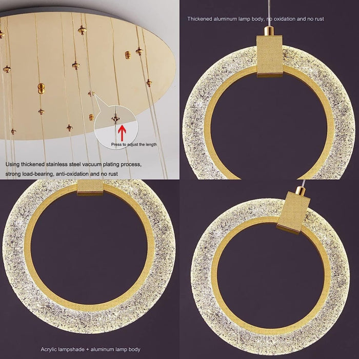 BAMDECOR LT04 15 Golden Round Acrylic Chandelier for Villa Stair Home Decoration Modern Style Exquisite Chandelier (Gold) - Amazingooh Wholesale
