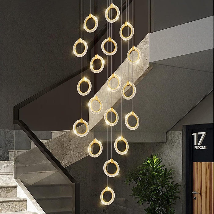 BAMDECOR LT04 15 Golden Round Acrylic Chandelier for Villa Stair Home Decoration Modern Style Exquisite Chandelier (Gold) - Amazingooh Wholesale