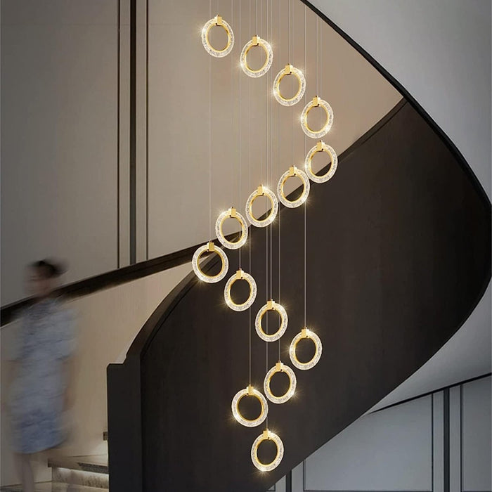 BAMDECOR LT04 15 Golden Round Acrylic Chandelier for Villa Stair Home Decoration Modern Style Exquisite Chandelier (Gold) - Amazingooh Wholesale