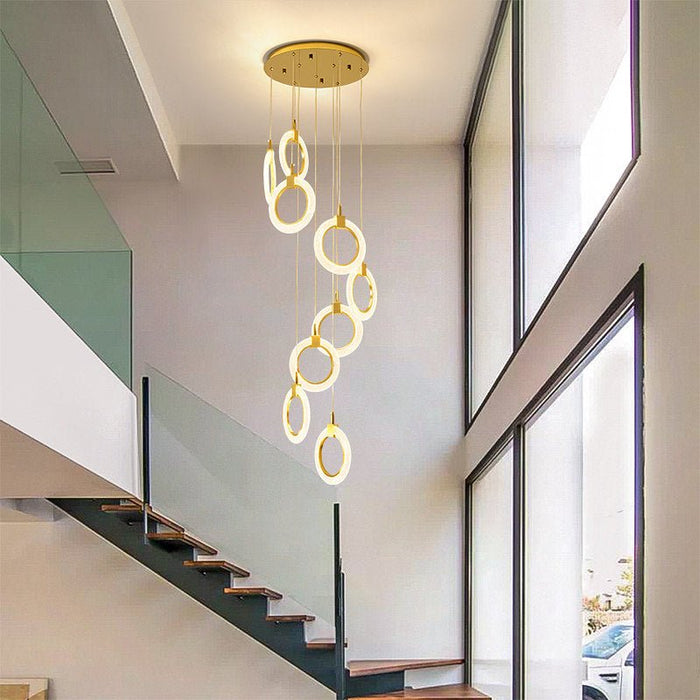 BAMDECOR LT04 9 Golden Round Acrylic Chandelier for Villa Stair Home Decoration Modern Style Exquisite Chandelier (Gold) - Amazingooh Wholesale