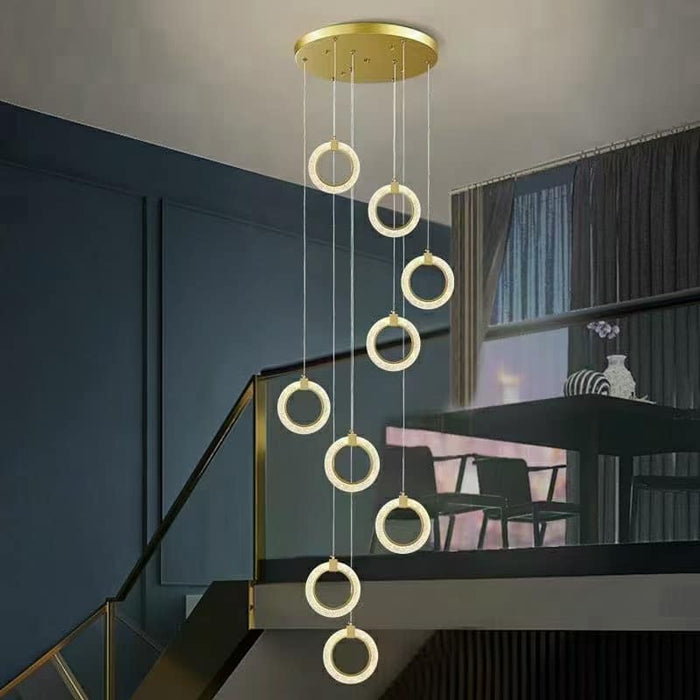 BAMDECOR LT04 9 Golden Round Acrylic Chandelier for Villa Stair Home Decoration Modern Style Exquisite Chandelier (Gold) - Amazingooh Wholesale