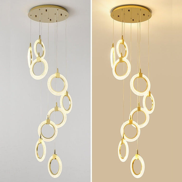 BAMDECOR LT04 9 Golden Round Acrylic Chandelier for Villa Stair Home Decoration Modern Style Exquisite Chandelier (Gold) - Amazingooh Wholesale