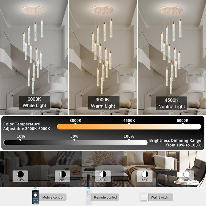 BAMDECOR LT07 - 12 Modern Raindrop 12 - Light Crystal Chandelier for Staircase Modern Led Home Decor Hanging Lamp Round Indoor Lighting Stair Cristal Light Fixture ﻿,Modern - Amazingooh Wholesale