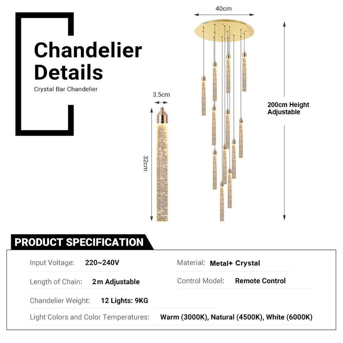 BAMDECOR LT07 - 12 Modern Raindrop 12 - Light Crystal Chandelier for Staircase Modern Led Home Decor Hanging Lamp Round Indoor Lighting Stair Cristal Light Fixture ﻿,Modern - Amazingooh Wholesale