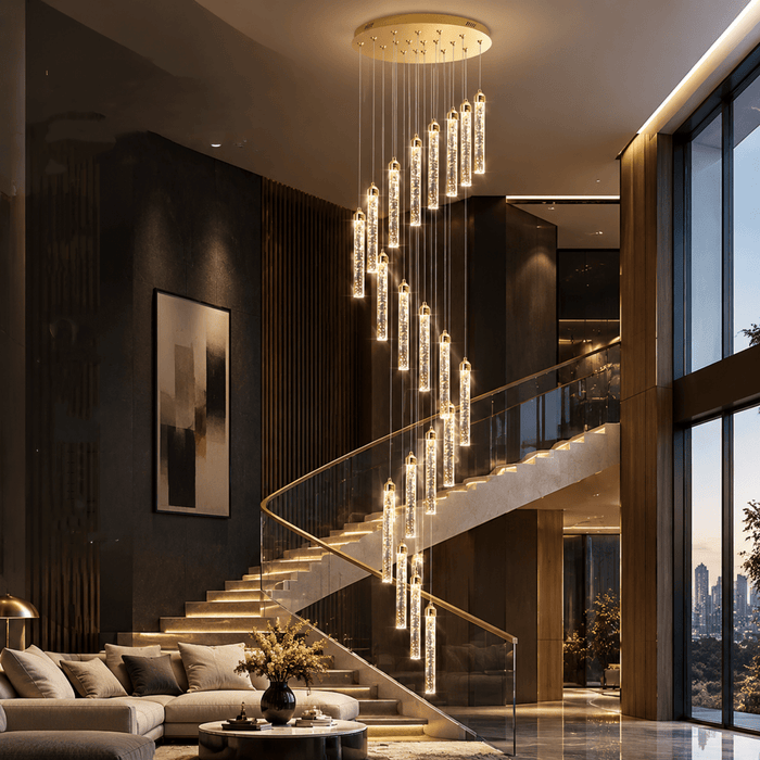 BAMDECOR LT07 Modern Cylindrical 18-Light Crystal Chandelier for Staircase Modern Led Home Decor Hanging Lamp Round Indoor Lighting Stair Cristal Light Fixture(Gold) (Copy) - Amazingooh Wholesale