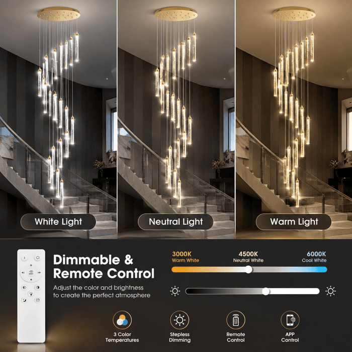 BAMDECOR LT07 Modern Cylindrical 18-Light Crystal Chandelier for Staircase Modern Led Home Decor Hanging Lamp Round Indoor Lighting Stair Cristal Light Fixture(Gold) (Copy) - Amazingooh Wholesale