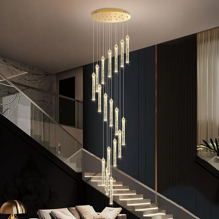 BAMDECOR LT07 Modern Cylindrical 18-Light Crystal Chandelier for Staircase Modern Led Home Decor Hanging Lamp Round Indoor Lighting Stair Cristal Light Fixture(Gold) (Copy) - Amazingooh Wholesale