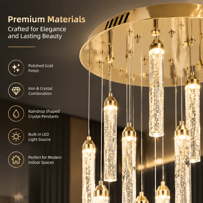 BAMDECOR LT07 Modern Cylindrical 18-Light Crystal Chandelier for Staircase Modern Led Home Decor Hanging Lamp Round Indoor Lighting Stair Cristal Light Fixture(Gold) (Copy) - Amazingooh Wholesale