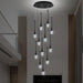 BAMDECOR LT08 12 - Heads Solid Crystal Teardrop Chandelier High Ceiling Foyers Entrance Chandeliers Staircase Long Pendant Light (Black) - Amazingooh Wholesale