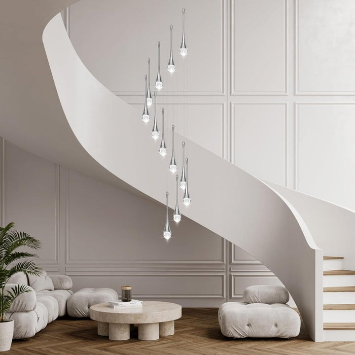 BAMDECOR LT08 12 - Heads Solid Crystal Teardrop Chandelier High Ceiling Foyers Entrance Chandeliers Staircase Long Pendant Light (Chrome) - Amazingooh Wholesale