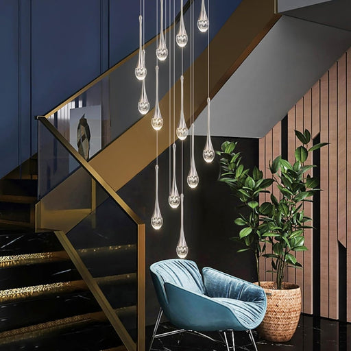 BAMDECOR LT08 12 - Heads Solid Crystal Teardrop Chandelier High Ceiling Foyers Entrance Chandeliers Staircase Long Pendant Light (Chrome) - Amazingooh Wholesale