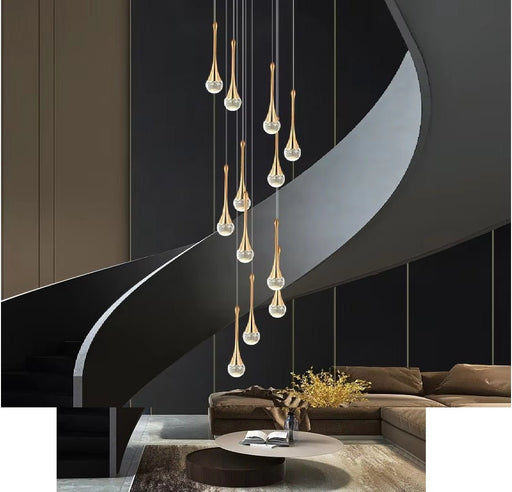 BAMDECOR LT08 12 - Heads Solid Crystal Teardrop Chandelier High Ceiling Foyers Entrance Chandeliers Staircase Long Pendant Light (Gold) - Amazingooh Wholesale
