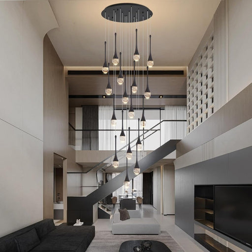BAMDECOR LT08 18 - Heads Solid Crystal Teardrop Chandelier High Ceiling Foyers Entrance Chandeliers Staircase Long Pendant Light (Black) - Amazingooh Wholesale