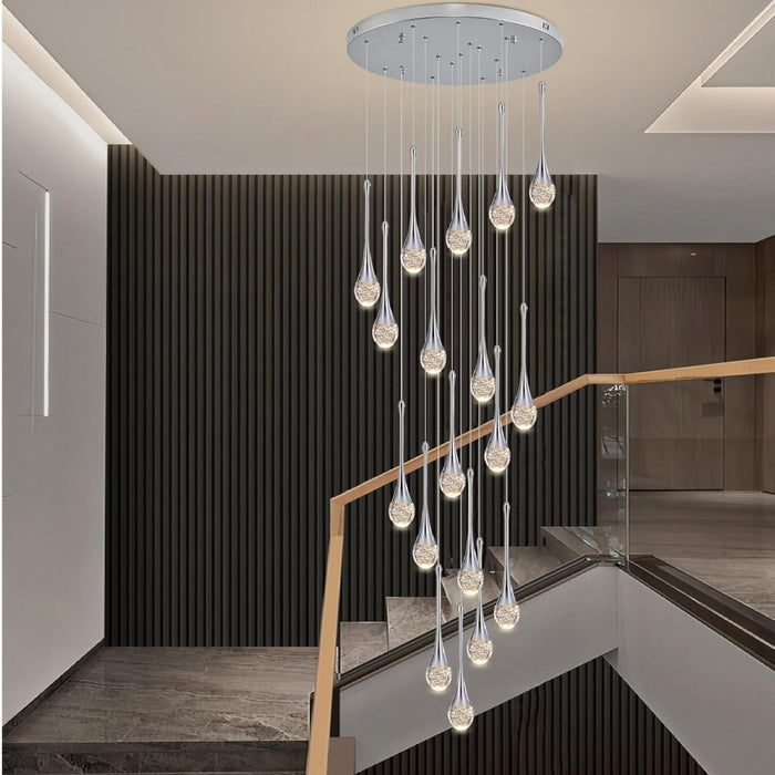 BAMDECOR LT08 18 - Heads Solid Crystal Teardrop Chandelier High Ceiling Foyers Entrance Chandeliers Staircase Long Pendant Light (Chrome) - Amazingooh Wholesale