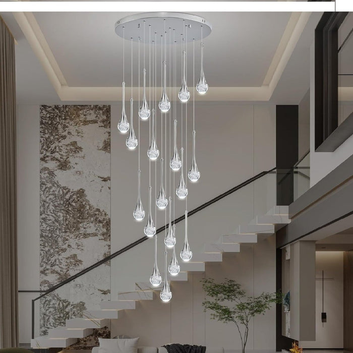 BAMDECOR LT08 18 - Heads Solid Crystal Teardrop Chandelier High Ceiling Foyers Entrance Chandeliers Staircase Long Pendant Light (Chrome) - Amazingooh Wholesale