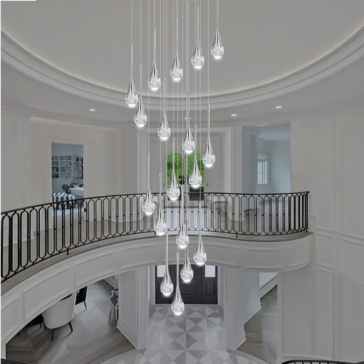 BAMDECOR LT08 18 - Heads Solid Crystal Teardrop Chandelier High Ceiling Foyers Entrance Chandeliers Staircase Long Pendant Light (Chrome) - Amazingooh Wholesale