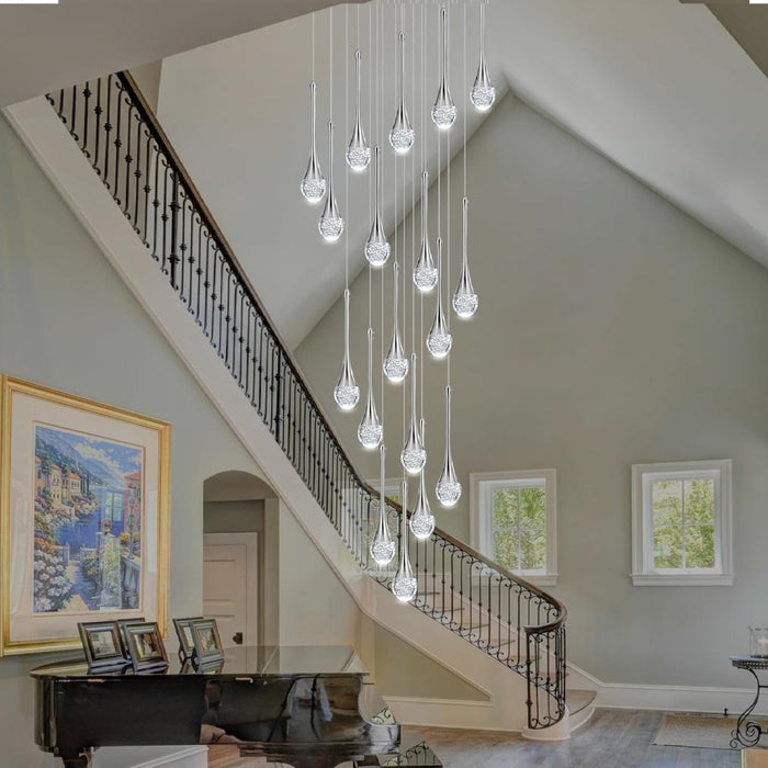 BAMDECOR LT08 18 - Heads Solid Crystal Teardrop Chandelier High Ceiling Foyers Entrance Chandeliers Staircase Long Pendant Light (Chrome) - Amazingooh Wholesale