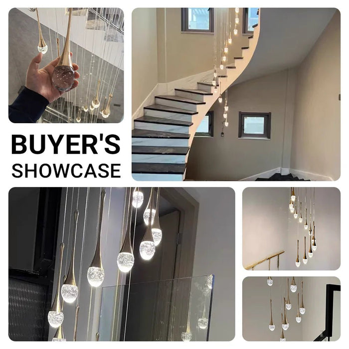 BAMDECOR LT08 18 - Heads Solid Crystal Teardrop Chandelier High Ceiling Foyers Entrance Chandeliers Staircase Long Pendant Light (Gold) - Amazingooh Wholesale