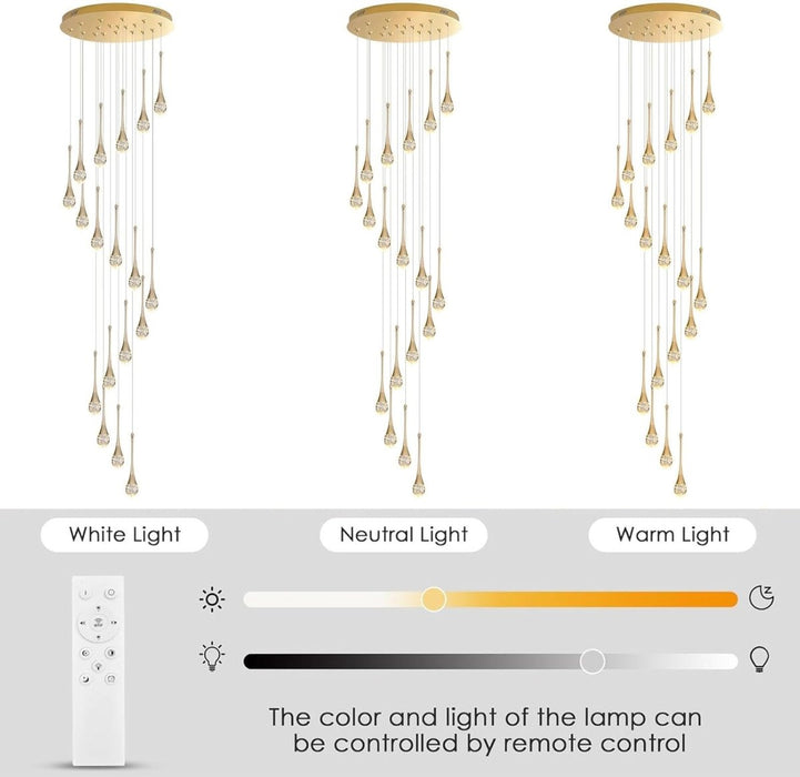 BAMDECOR LT08 18 - Heads Solid Crystal Teardrop Chandelier High Ceiling Foyers Entrance Chandeliers Staircase Long Pendant Light (Gold) - Amazingooh Wholesale
