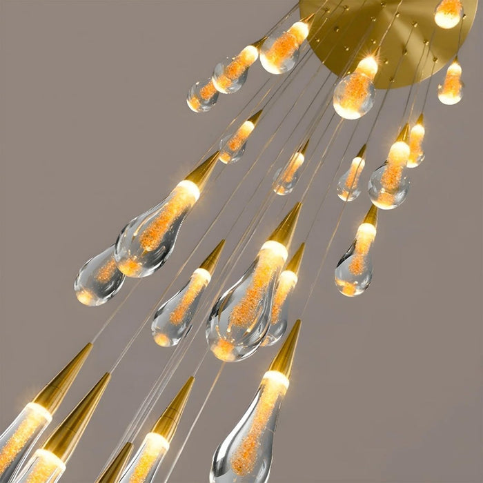 BAMDECOR LT12 18-Heads Solid Crystal Rain drop Chandelier High Ceiling Foyers Entrance Chandeliers Staircase Long Pendant Light (Gold) - Amazingooh Wholesale