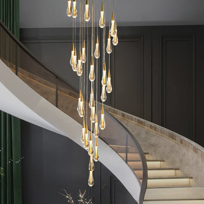 BAMDECOR LT12 18-Heads Solid Crystal Rain drop Chandelier High Ceiling Foyers Entrance Chandeliers Staircase Long Pendant Light (Gold) - Amazingooh Wholesale